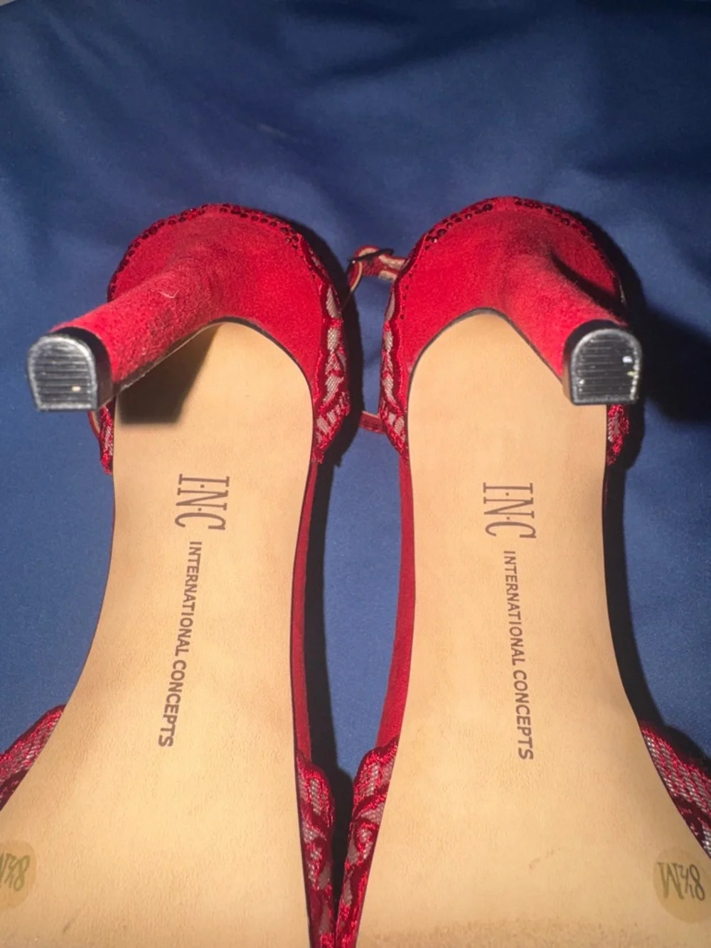 Like new INC International Concepts Red Lace Pointed-Toe Ankle Strap Heels - Picture 7 of 9